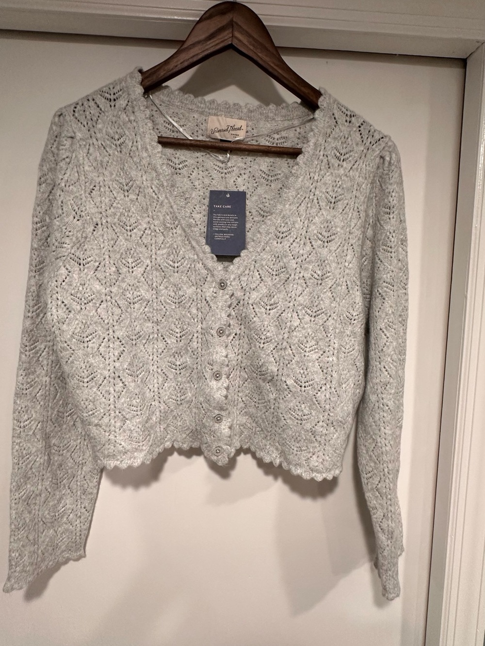 Universal thread Light Gray Lace-Knit V-Neck Cardigan